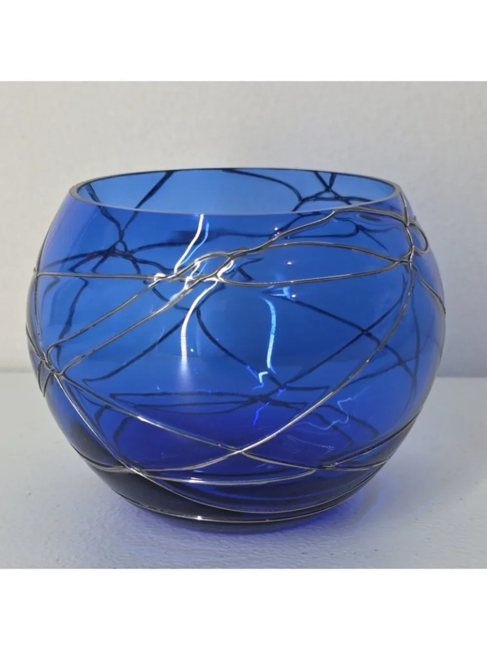 Partylite Calypso Cobalt Blue Silver Glass Candle Votive Tea Light Holder 4 X 5